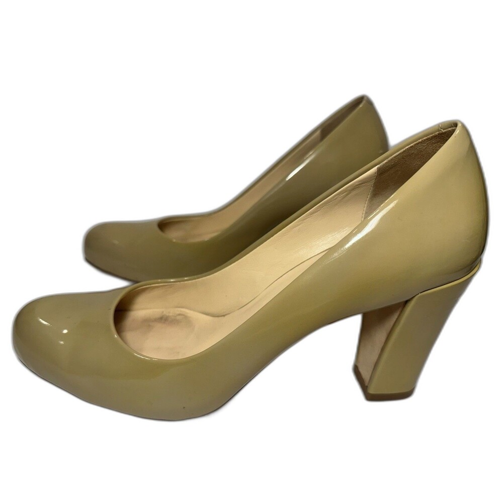 Cole Haan Patent Leather Pumps Womens 8.5 Block Heel Neutral Chartreuse